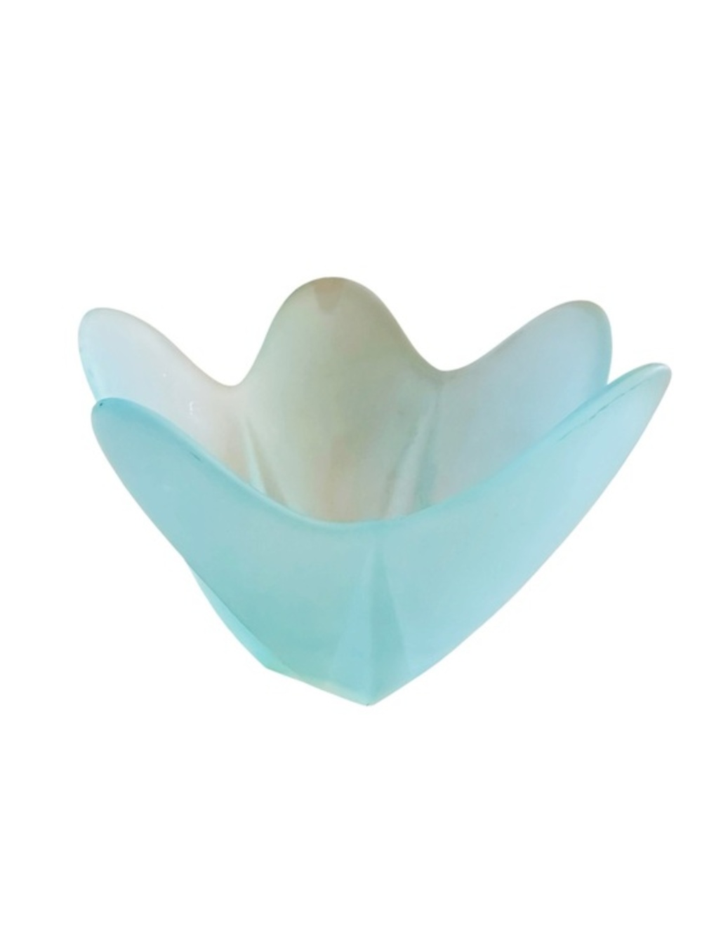 Vintage Viking Satin Glass Handkerchief Bowl 1980s Light Blue